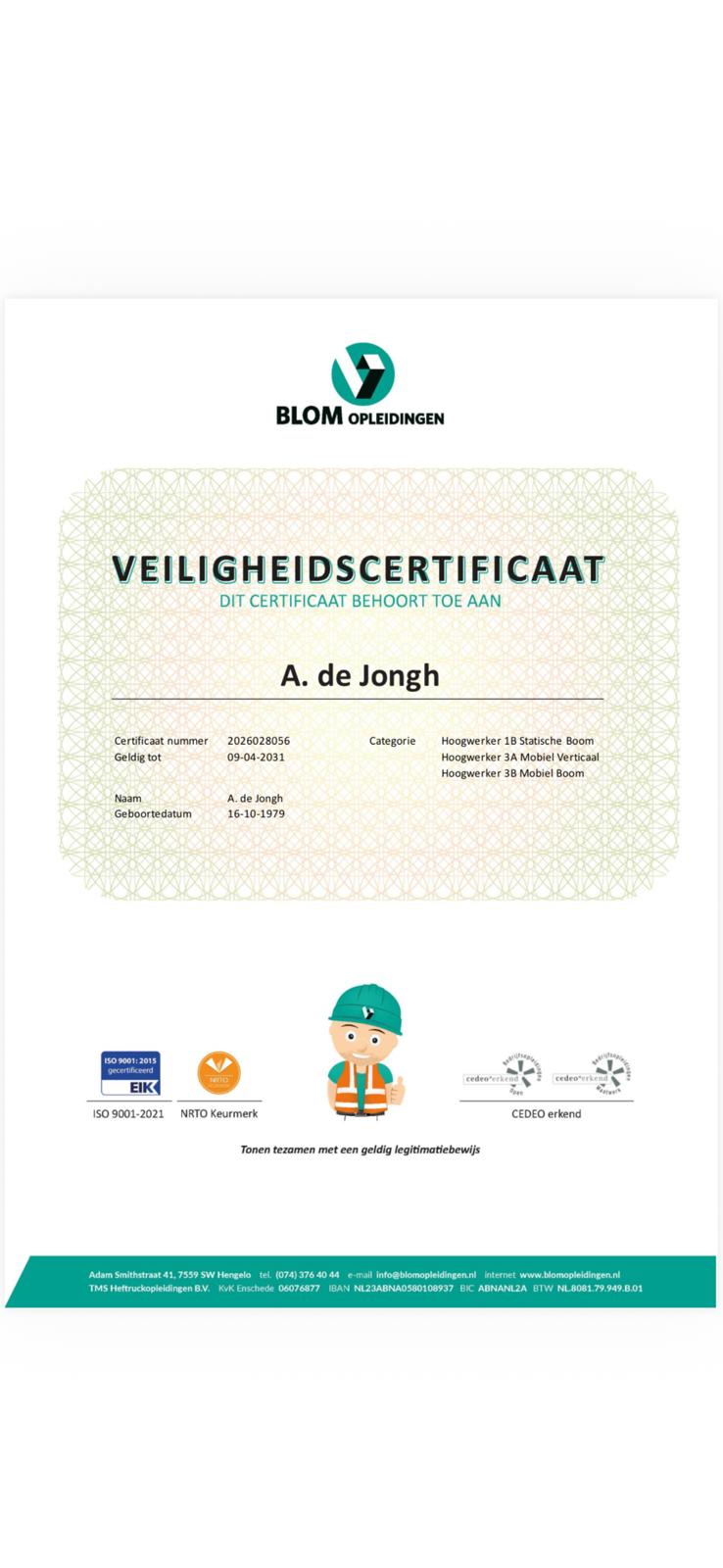 Hoogwerker certificaat